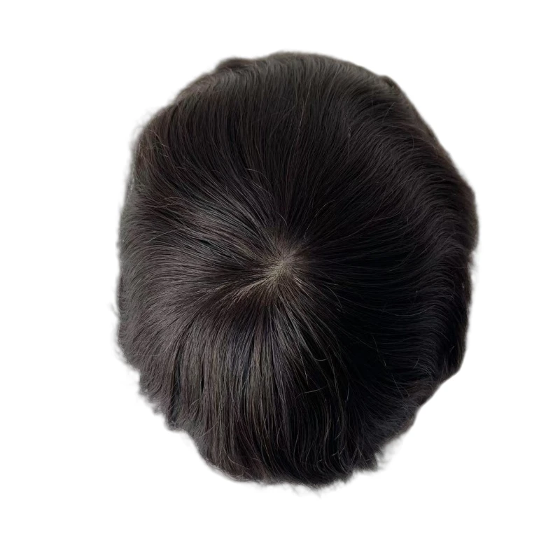 أنظمة الشعر البشري الهندي البكر 1B # شعر مستعار بقاعدة حريرية مقاس 8 × 10 باللون الأسود الفاتح للرجال الأوروبيين #4