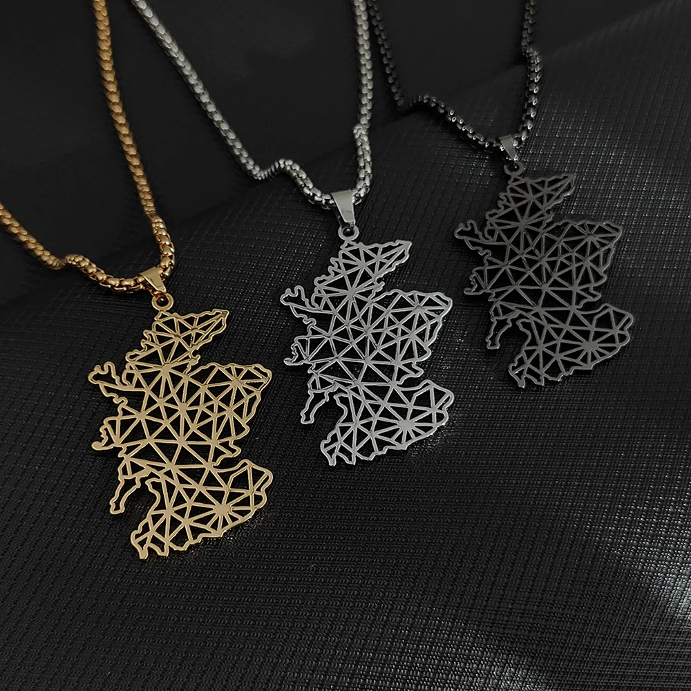 الفولاذ المقاوم للصدأ قلادة للنساء ، الاسكتلندي خريطة قلادة ، الرجعية العالم خرائط المختنق ، شخصية المجوهرات ، العرقية نمط هدية