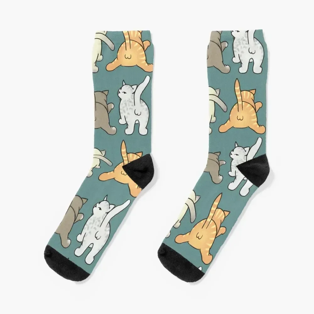 Funny Cat Butts with Balls Colored Pattern II Socks custom cartoon sport winter Socks For Women Men's