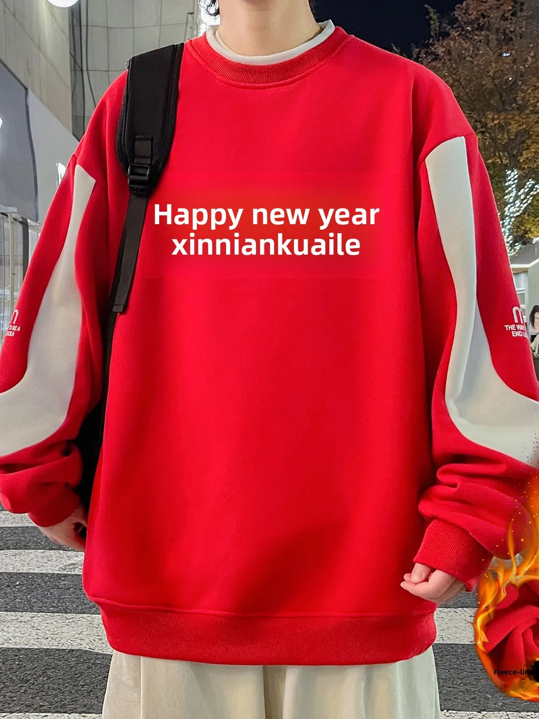 

Red Fce Lined Thiened Loose Fit Long Sve Hoodie for Men Youth Trendy Printed Cotton Polyester Blend Windproof Warm