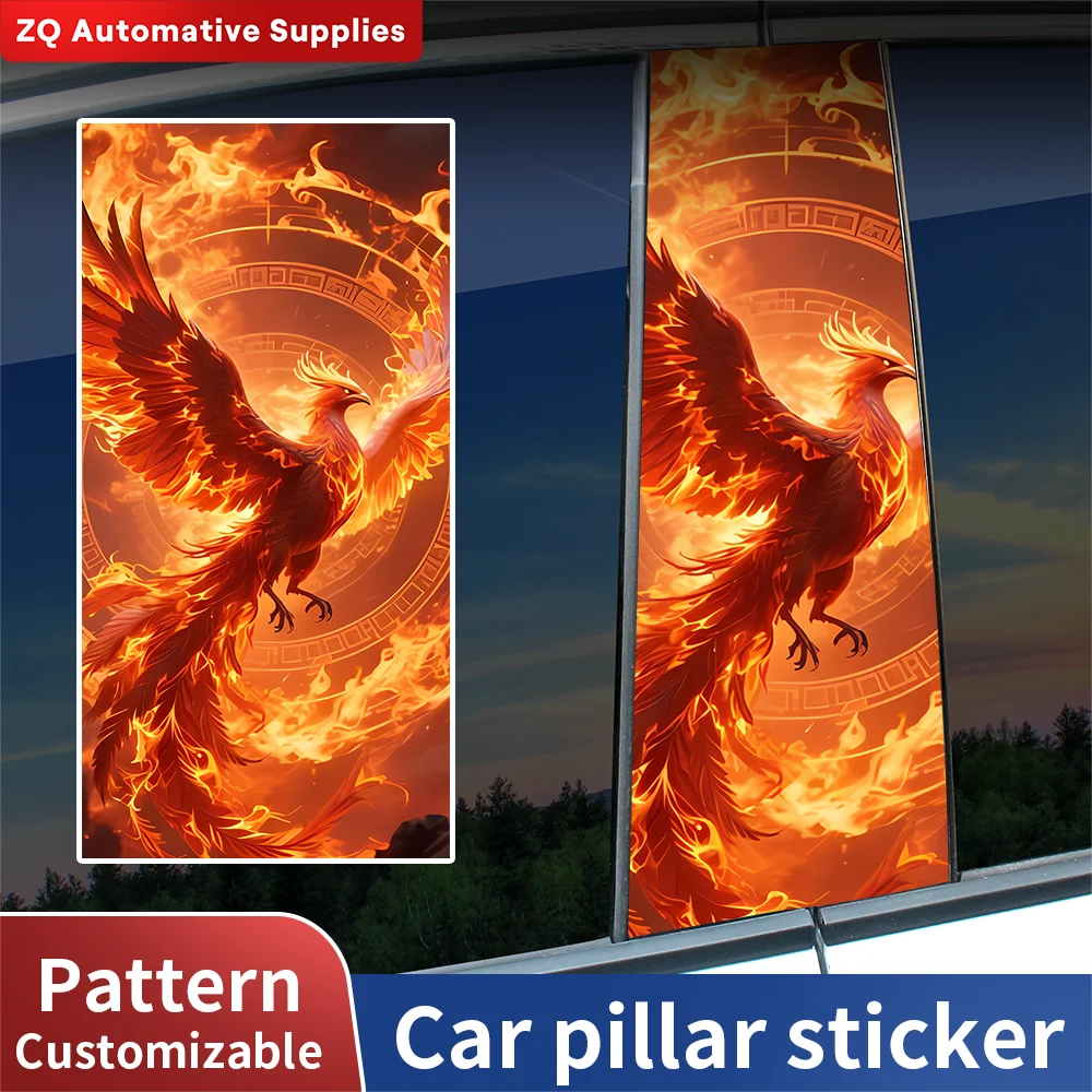 Custom Car B Pillar Sticker Phoenix Flame Decals Waterproof Vinyl Wrap Graphics Auto Window Column Protection Decoration 2PCS