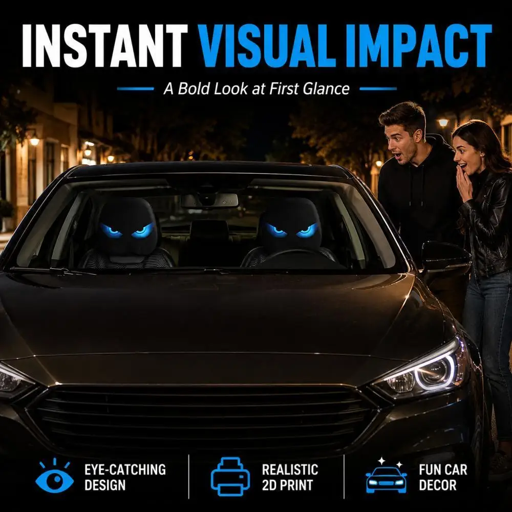 2 Pieces Cool Glowing Blue Evil Eyes Car Headrest Covers Spooky Scary Eye Novelty Fun Car Interior Decor for Halloween Pranks