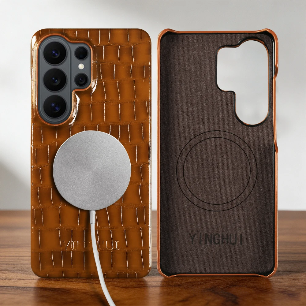 Magnetic Crocodile Leather Case for Samsung Galaxy S26 Ultra S24 Plus S25 Edge S23 FE S22 S21 S20 For Magsafe Phone Case Cover
