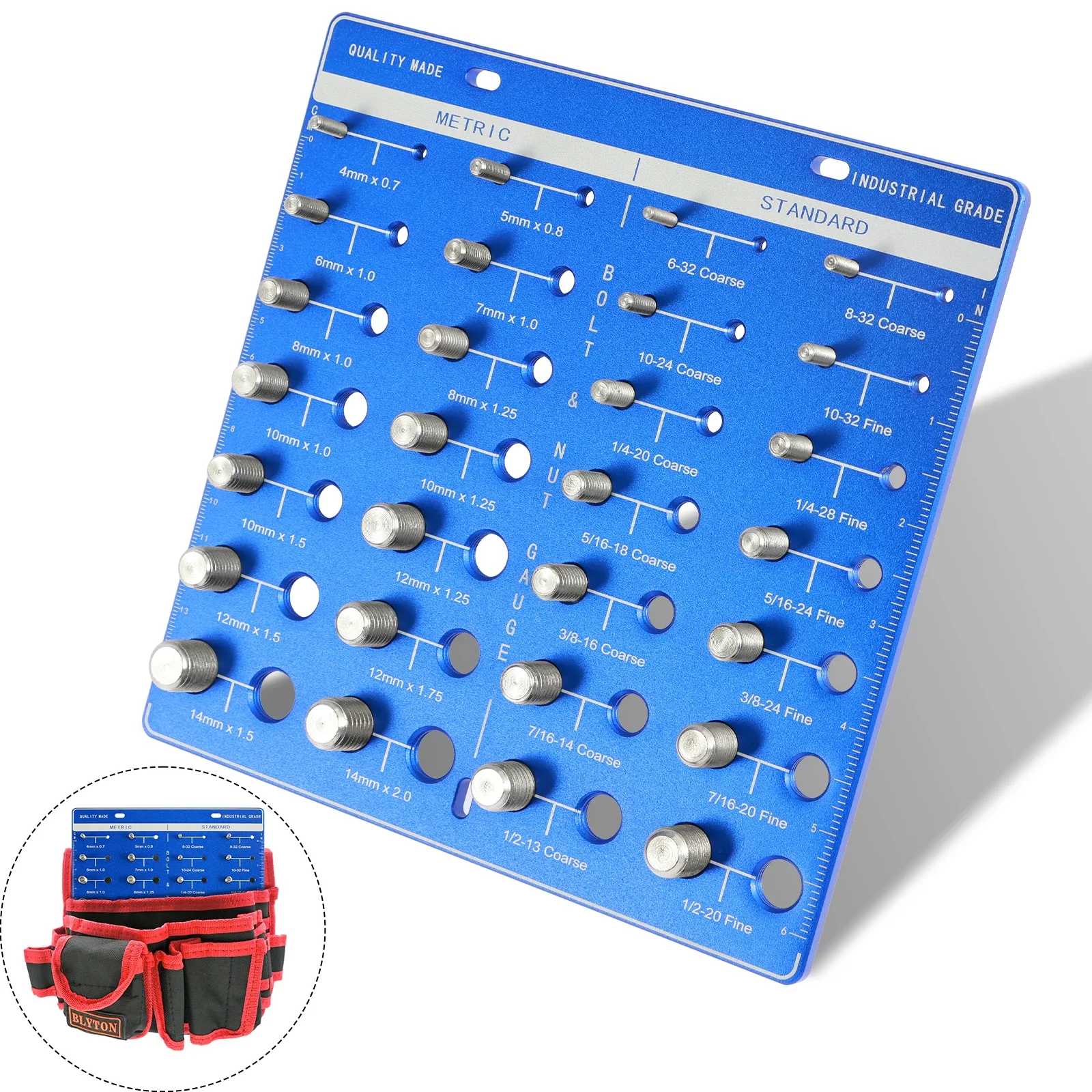 Nut and Bolt Thread Checker Set Aluminum Alloy 28 Thread Identifier Gauge Inch and Metric Size Precise Screw Measuring Gauge