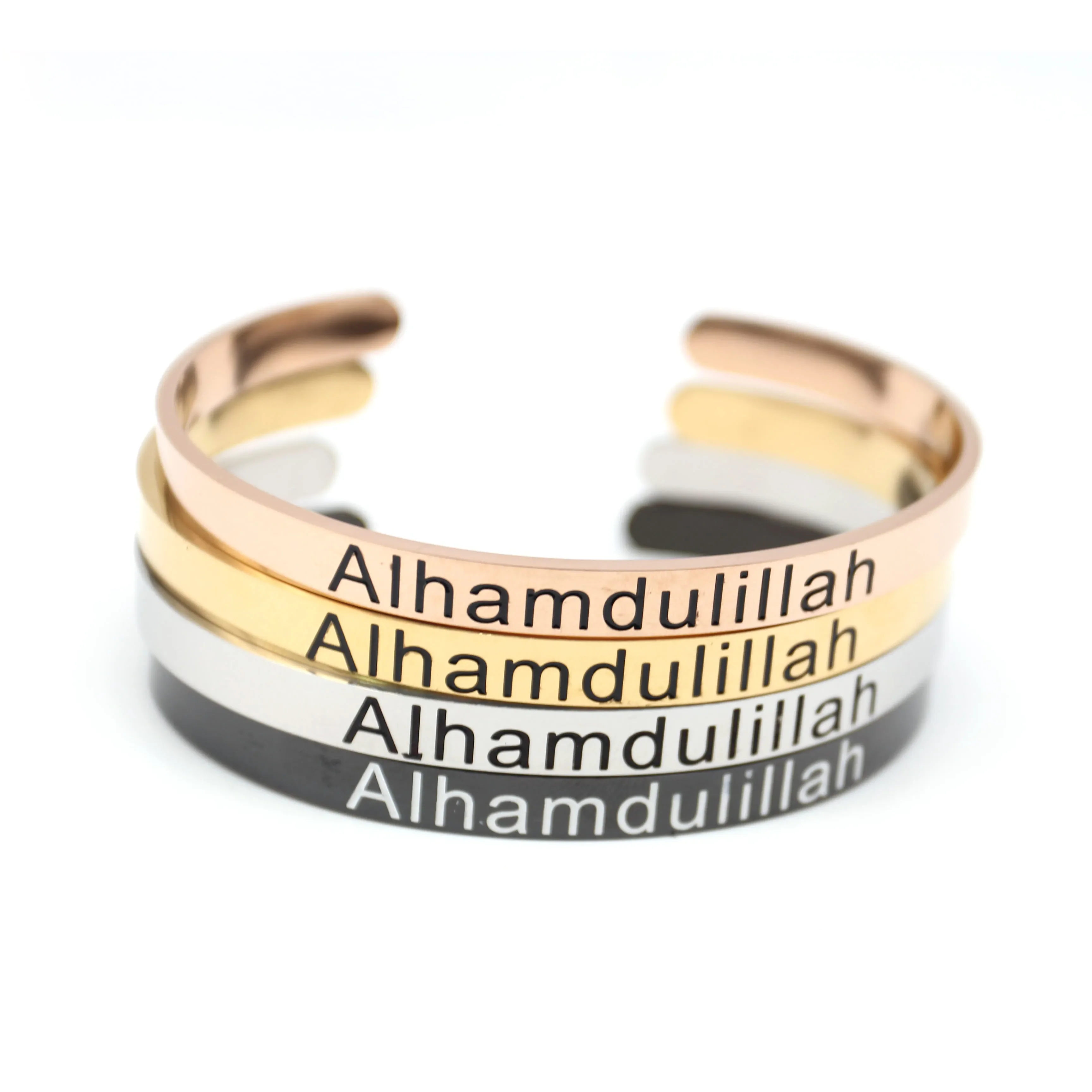 Hot sale Arab Jewelry Stainless Steel Alhamdulillah Bracelet C Shape Islamic Cuff Bangle