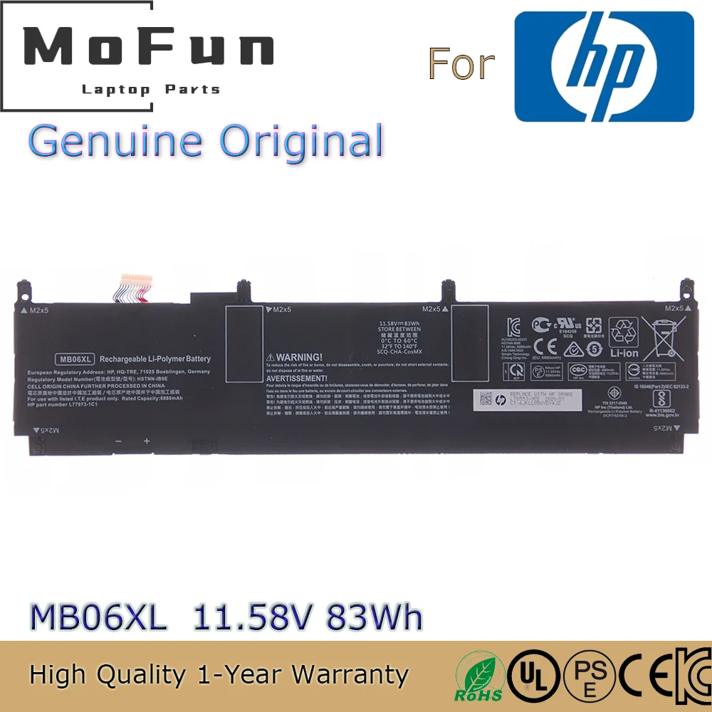 

Brand New Original MB06XL 11.58V 83Wh Laptop Battery for HP Create ZBook Studio Mobile Workstation 15 G7 / G8 HSTNN-IB9E