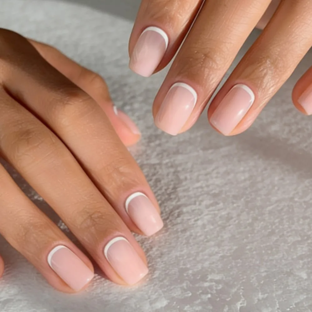 

Natural Pink French False Nails With Glue Press Ons Long Square Shaped Acrylic Nails Tips For Woman DIY Manicure Accessory