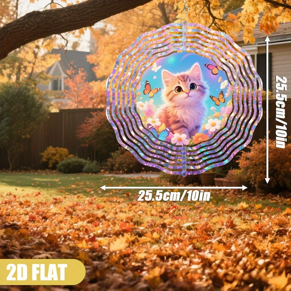 

2D Flat Cute Kitten Butterflies Flowers 360 Rotating Hook DIY Garden Decoration No Battery Year Round Valentine Gift