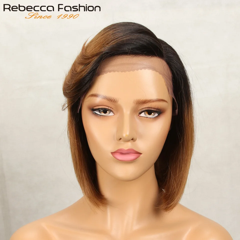 Straight Short Bob Ombre T Part Lace Bob Lace Hair Wigs For Women Brazilian Remy Human Hair Wigs With Bangs Blond Wig Ombre hair