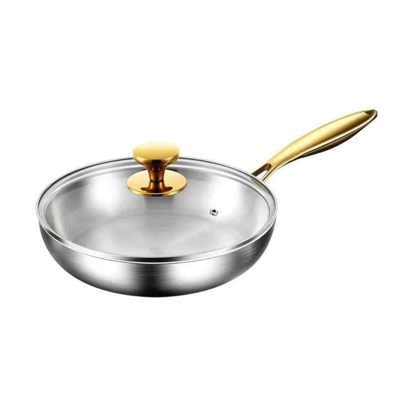 316 Stainless Steel Flat Bottomed Frying Pan, Household Uncoated Gas Induction Cooker, Universal Non Stick Pan, Steak Frying Pan