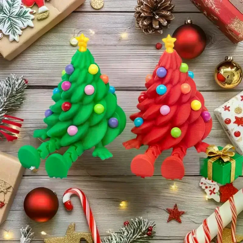 3D Printed Christmas Cute Desktop Ornaments Christmas Trees With Colorful Joints And Movable Shapes Christmas Gift Decorations