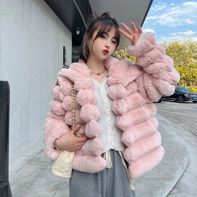 

2024 Winter Women Warm Short Faux Fur Coat White Camel Pink Elegant Lapel Long Sleeve Short Imitation Fur Jacket Chaqueta Mujer