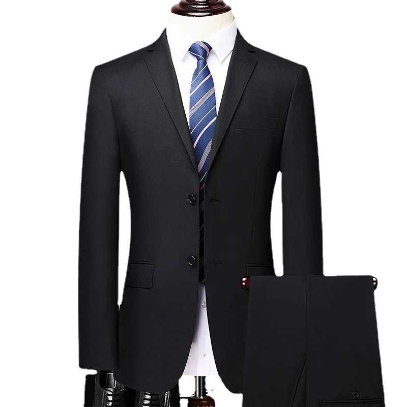 

New Men's Gentleman Fashion Business Solid Color Wool Wedding Work Suit 2-piece Set