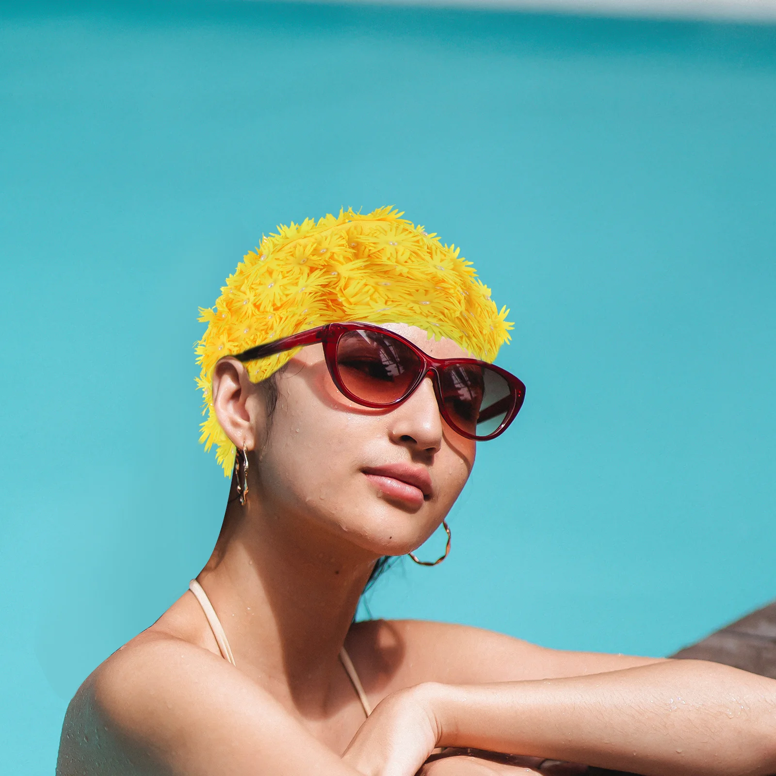 

Lady Swim Cap 3D Lightweight Comfortable Swimming Hat Women Swim Ear Hair Protection Beach Pool Women Swimming Cap