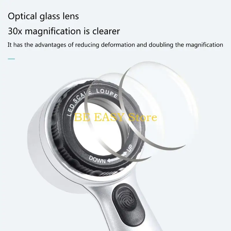 E28F Glass with Light Handheld Large LED Illuminated Lighted Magnifier for Seniors Reading Inspection Coin Jewelry