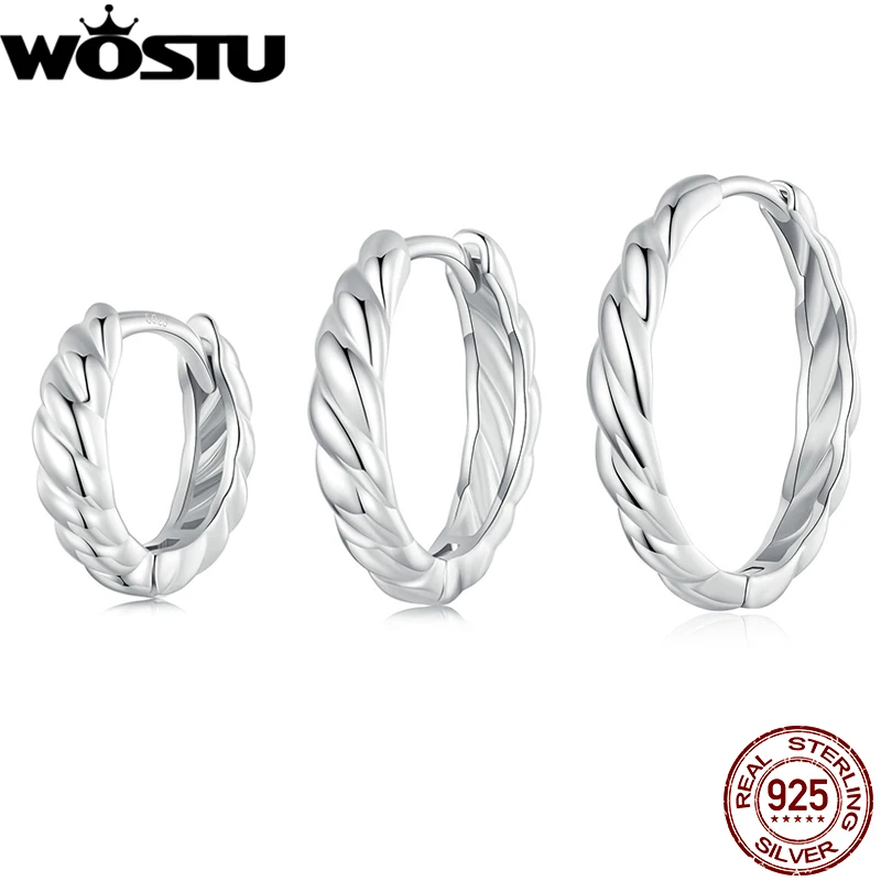 WOSTU 925 Sterling Silver Simple Twist Hoop Earrings Vintage Wedding Party Twisted Rope Statement Huggie Earrings Hip Hop Gift