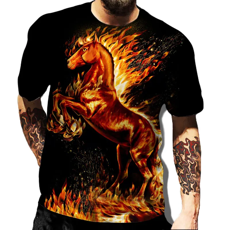 Leão animal masculino camiseta 3D gráfica, casual com decote em O, manga curta, camiseta masculina extragrande, streetwear da moda, camiseta verão,