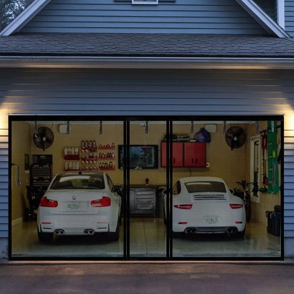 

Magnetic Garage Screen Door for 2 Car Garage 16x8ft, Durable Heavy Duty Fiberglass Screen Mesh, Doors Screen with Magnets