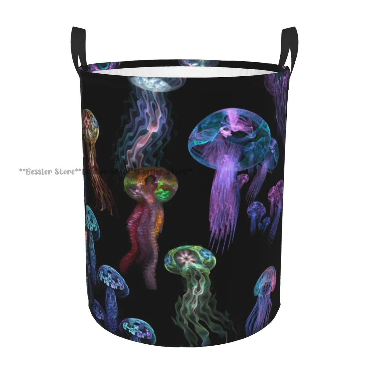 Folding Laundry Basket Jellyfish Colorful Round Storage Bin Hamper Collapsible Clothes Bucket Organizer