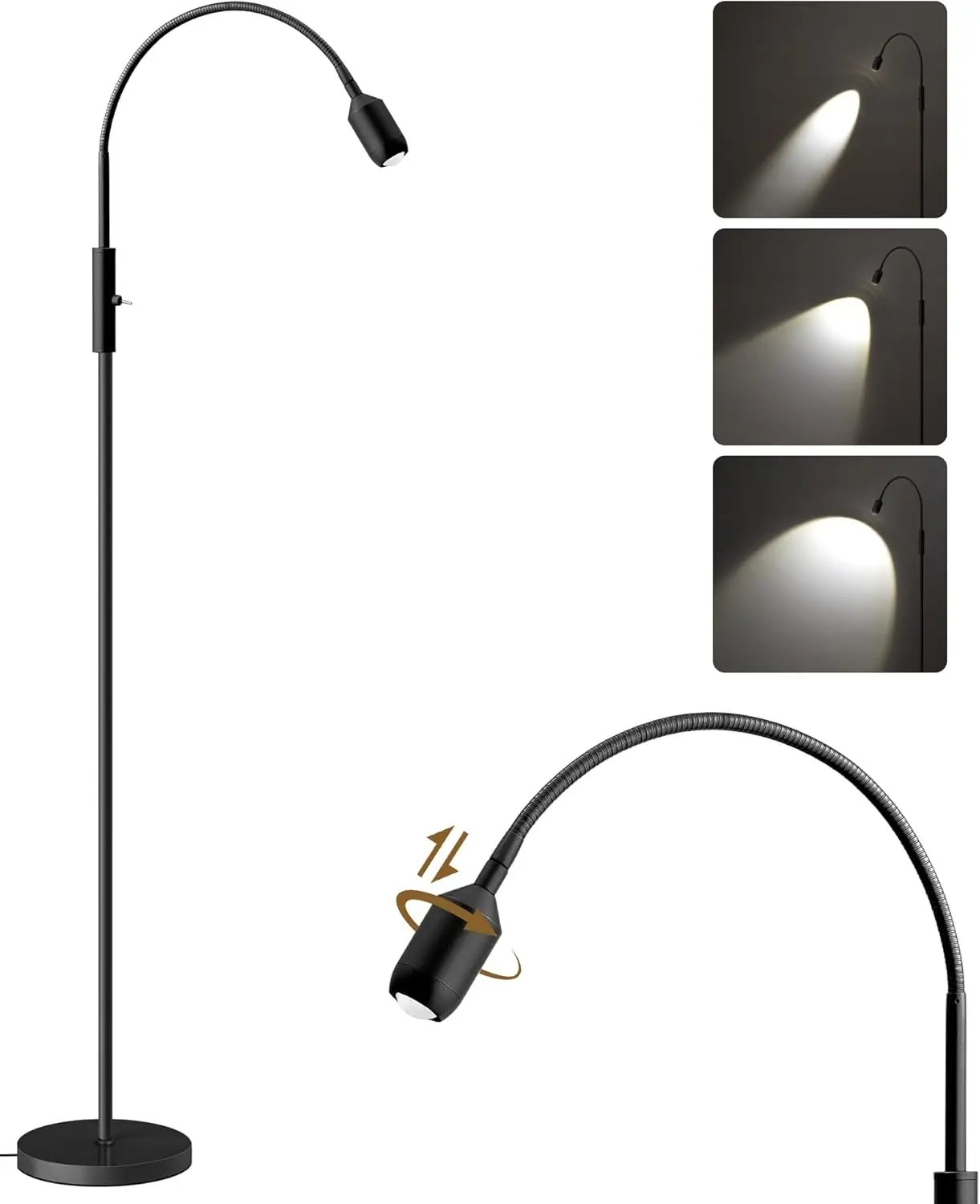 

Светодиодный торшер для чтения 74,2 дюйма, 360° ° Гибкая гусиная шея, сенсорное управление, 5000K, матовый черный B16LD05