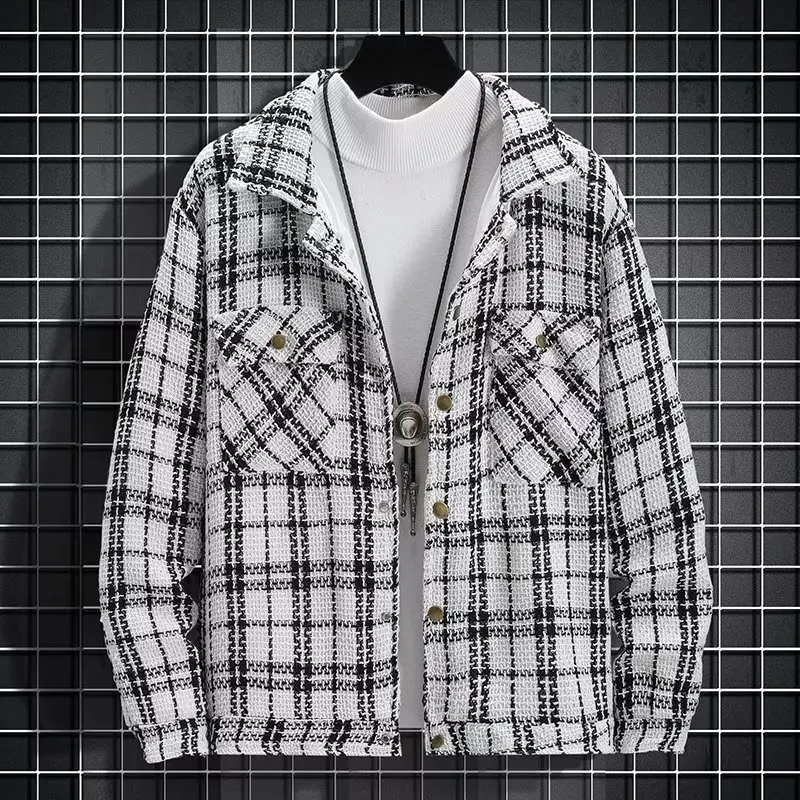 

Men's jacket men's, Hong Kong style autumn new thousand bird plaid long-sleeved jacket autumn and winter thickened top
