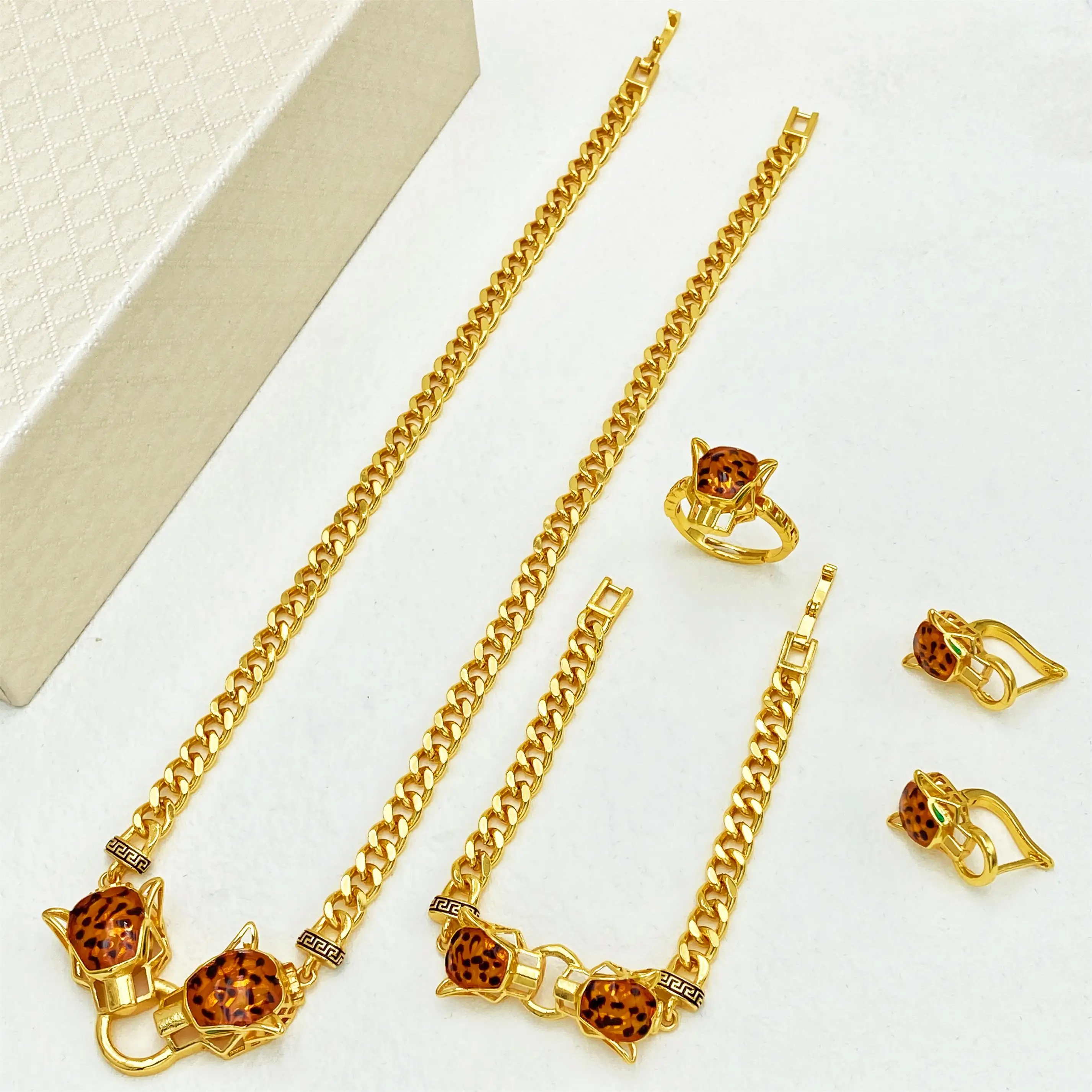 JRH Engagement Necklace Ring Bracelet Earring Plated Golden Wedding Bridal Jewelry Sets For Women Party African Dubai Gift