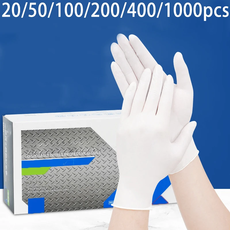 

20/50/100/200/400/1000 шт. белые нитриловые перчатки, маслостойкие бытовые перчатки, уборка кухни, садоводства, краска для волос, татуировок