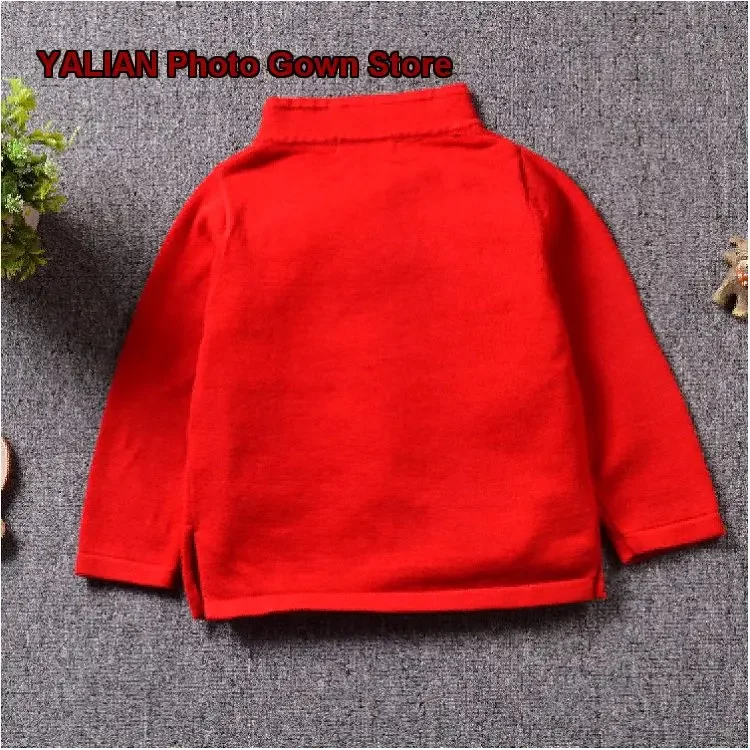 Tang Suit Style Knot Button Wool Knit Top Traditional Chinese Ethnic Style Pure Cotton Pullover for Boys and Girls