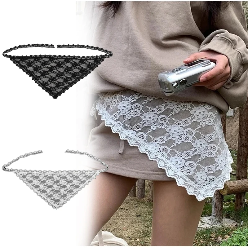 

New Triangle Short Skirt Half Skirt Butt Curtain Skirt Lace Trim Small Apron Knitting Lace Stacked Ins Korean Spring Headscarf