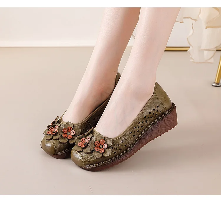 2025 Sommer Neue Damen-Mesh-Sandalen aus Rindsleder – Modische Mutter-Schuhe mit weicher Rindersehnen-Sohle und rutschfester Keilabsatz – Detail 19