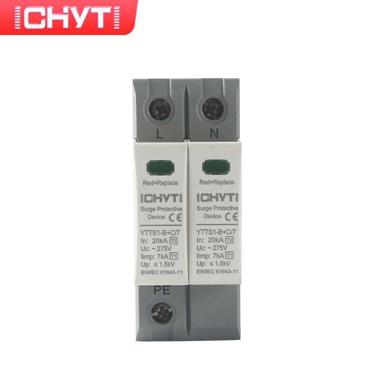 

CHYT YTTS1-B+C/7 AC SPD 2P 275V 20~40KA 7KA T1+T2 Lightning Protection Surge Protective Device