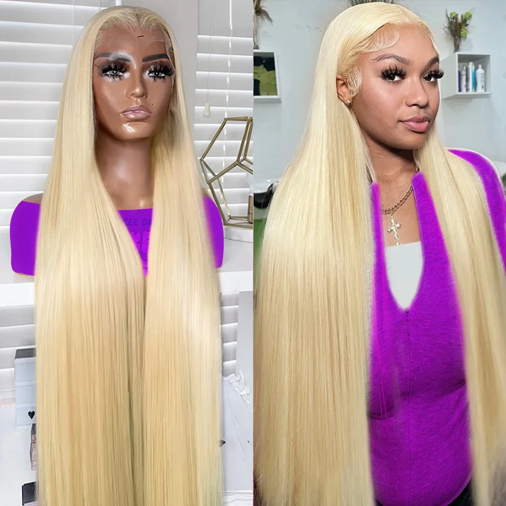 30 40Inch Straight 13x4 613 Blonde Lace Frontal Wig Transparent Lace Front Wig Glueless Human Hair Wigs Ready to Wear Preplucked