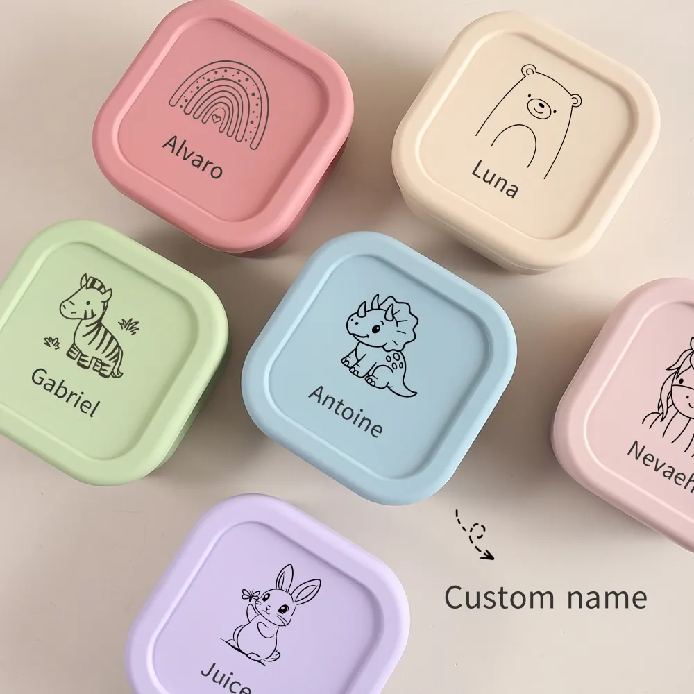 Custom Name or Pattern 1pc Food Grade Silicone Baby Food Storage Container, 510ml Leak-Proof Snack Box, School Lunch Box