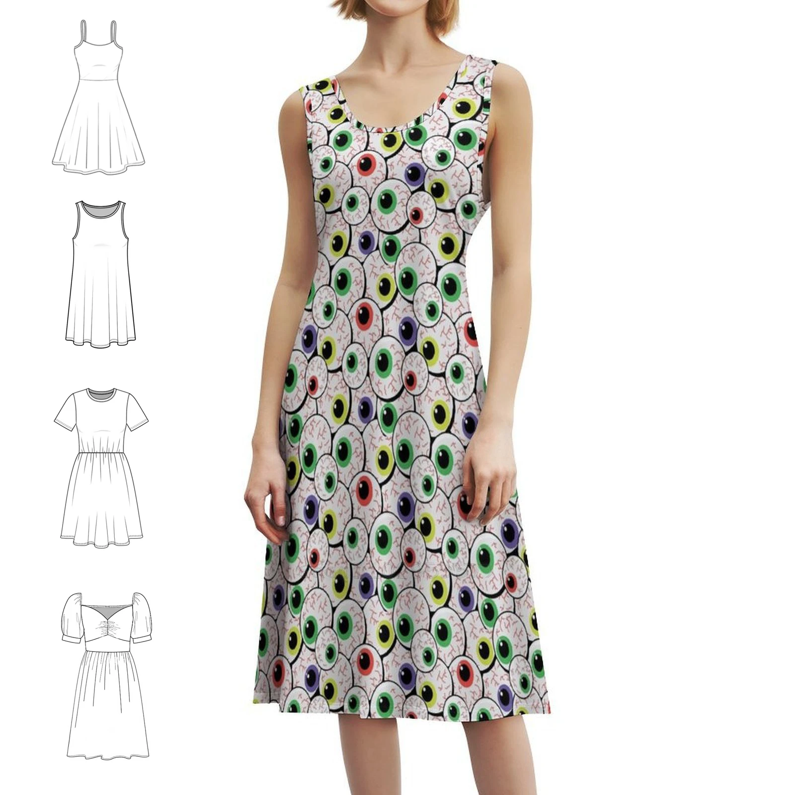 

Глаза с красными сосудами, бесшовное платье на Хэллоуин с векторным цветочным узором для женщин, весенне-летнее повседневное платье для вечеринок с глазами