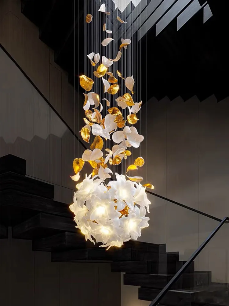 

2026 New Gold Glass Pendant Lamp, White Flower Shade Dimmable Lustre Chandelier for Living Room, Elegant Light for Ceilings
