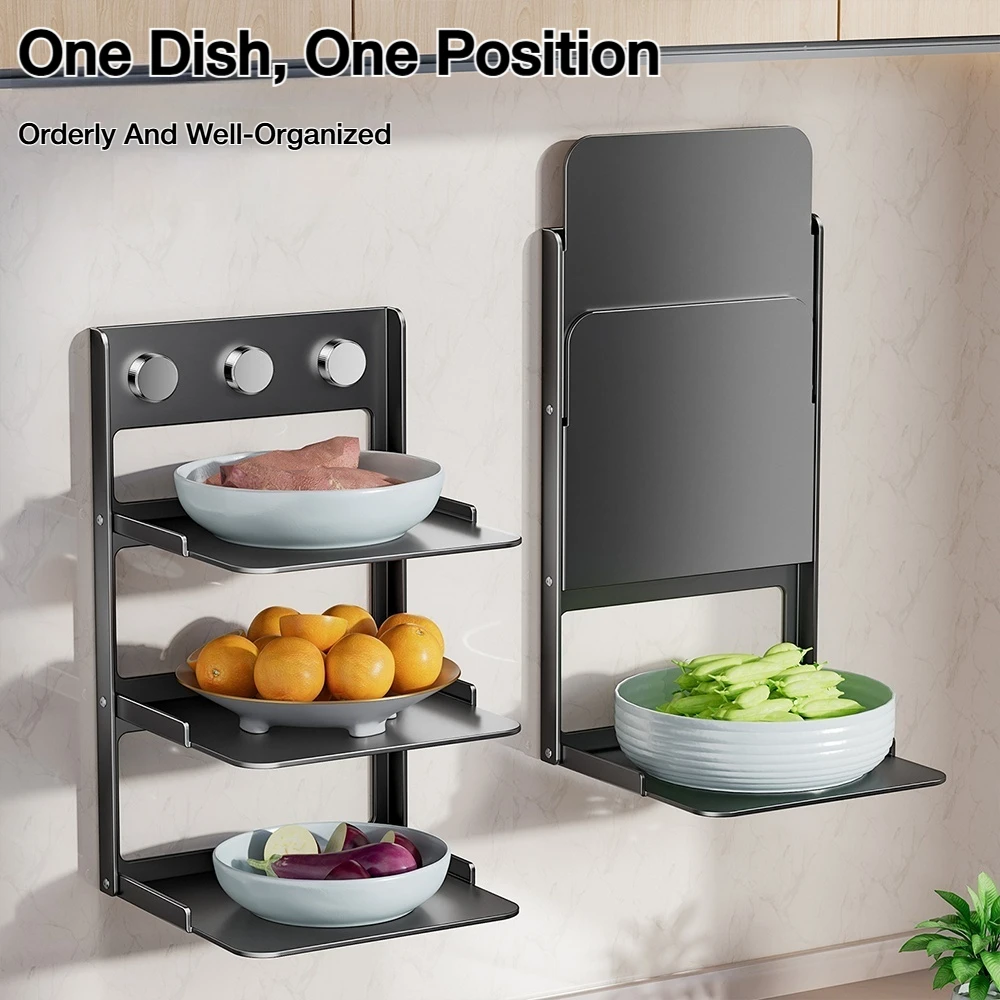 Suction Cup Multi-Layer Cooker Storage Rack Kitchen Pot Rack Organizer Cookware Storage Shelf Wall-Mount Dish Plate Tray Holder