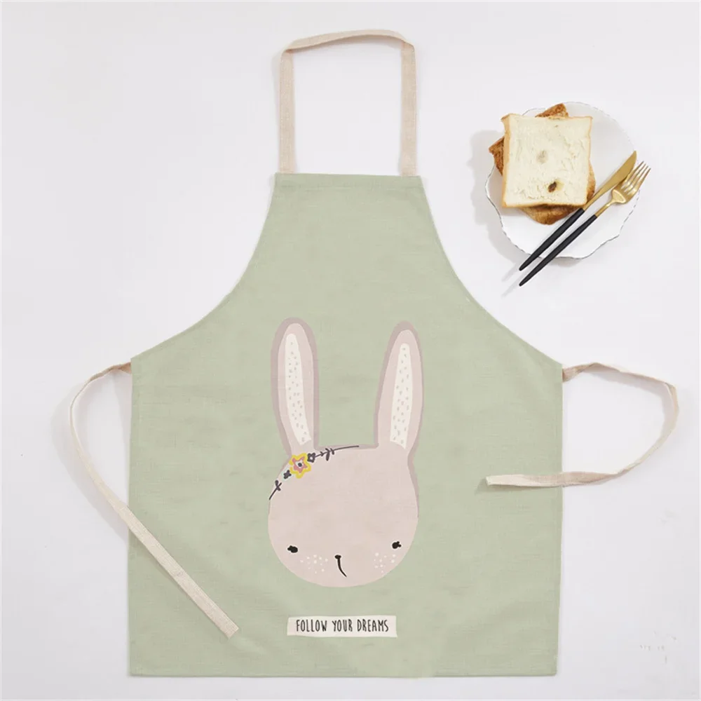 Cartoon Rabbit Floral Kitchen Ladies Apron Home Cleaning Fun Painting Aprons Cat Animal Home Cooking Baking Adult Children Bib