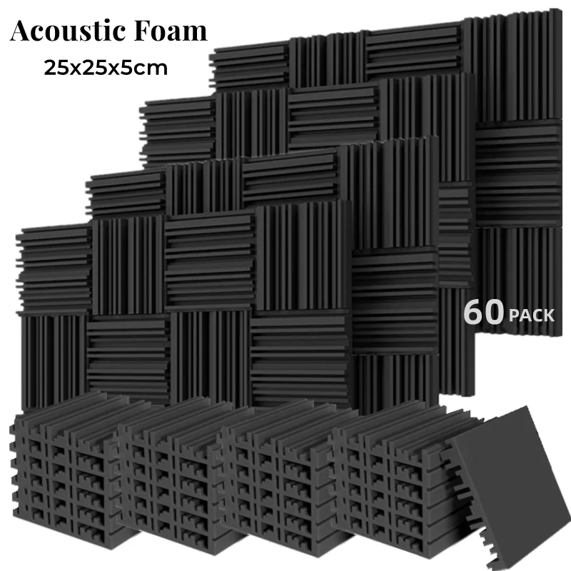 Make friend 60Pcs 250x250x50mm Studio Acoustic Foam Sound Absorbing Noise Insulation Foam Sound Proofing Treatment Panels