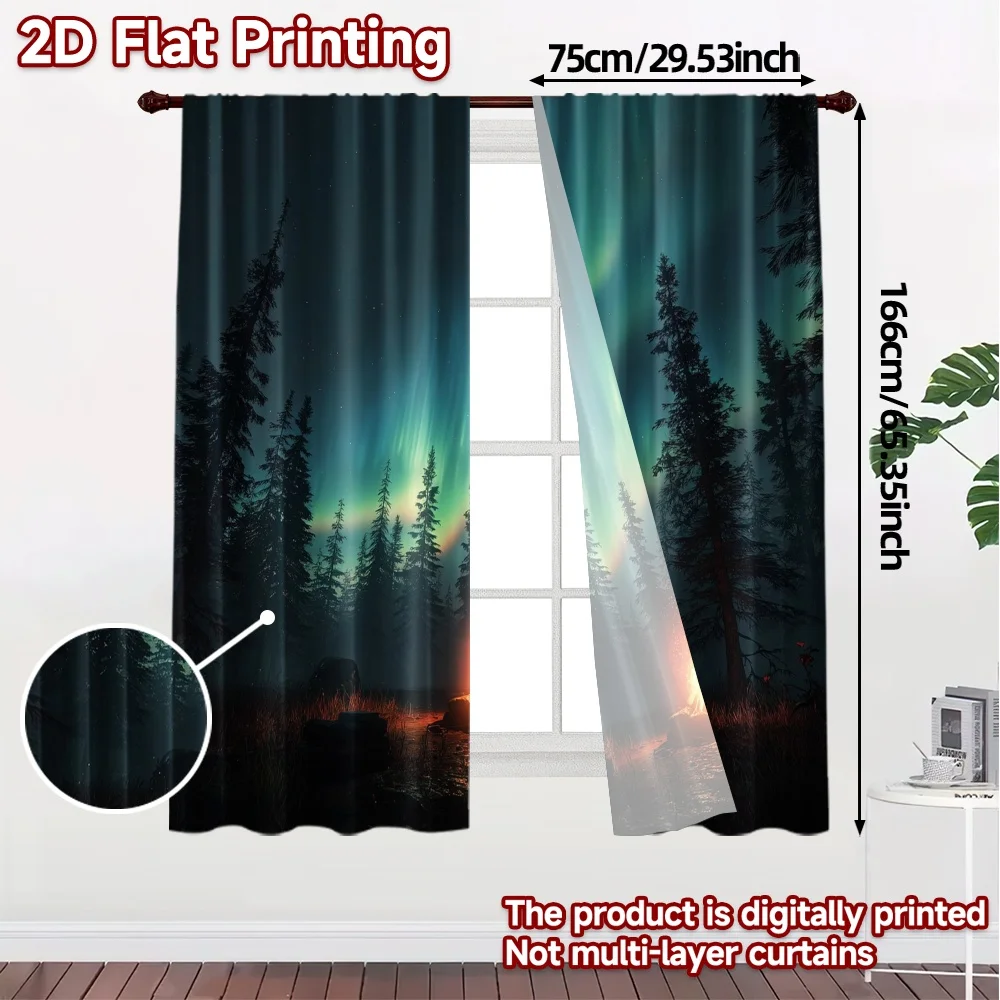 2pcs, 2D FLAT PRINTING Curtains (Without Rod) AuroraCampfire Chic Curtain Cloth Durable 100% Polyester Fabric Curtains Thermal