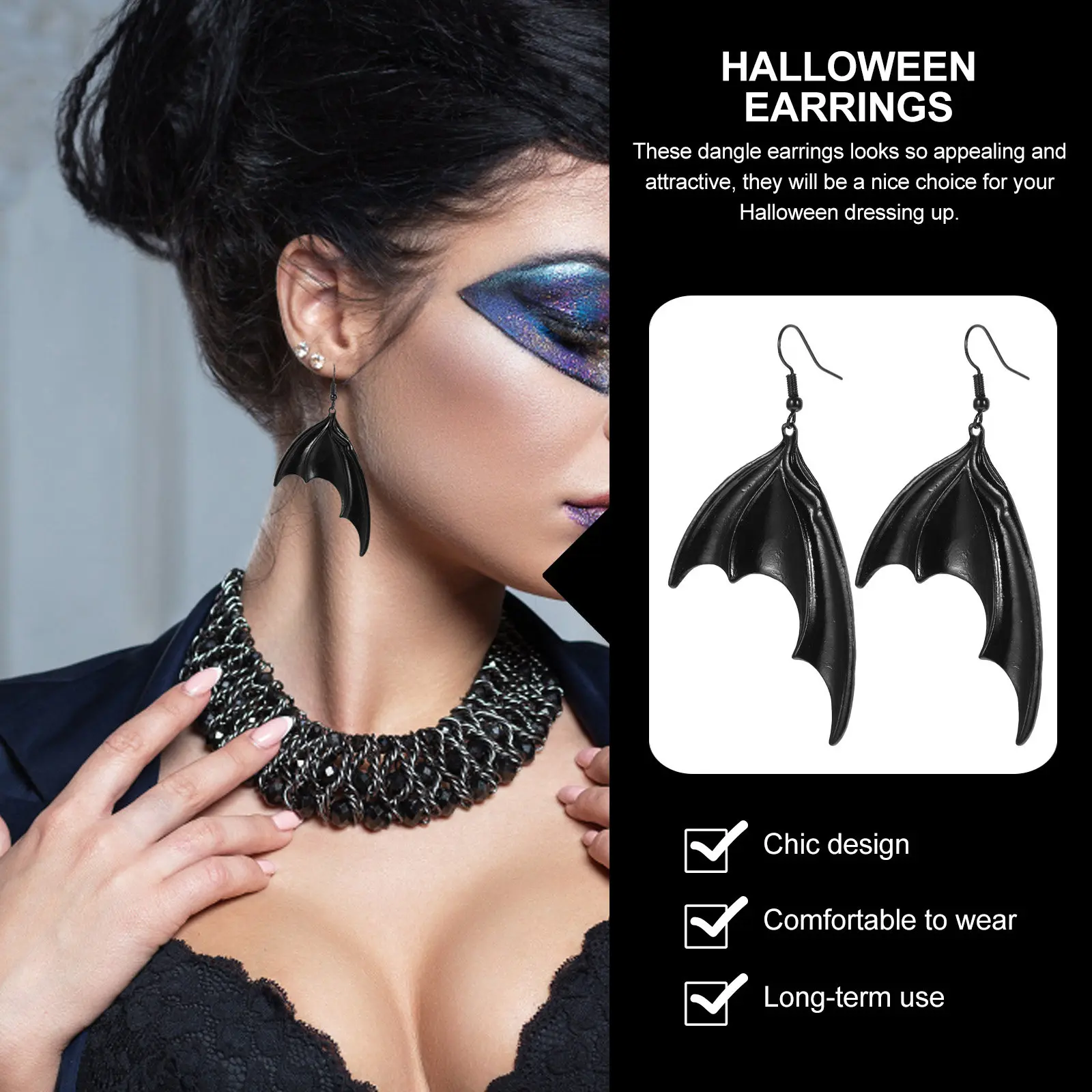 Bat Earrings Women Halloween Stud Dangle Dangly Halloweenearing Jewellery Jewelry