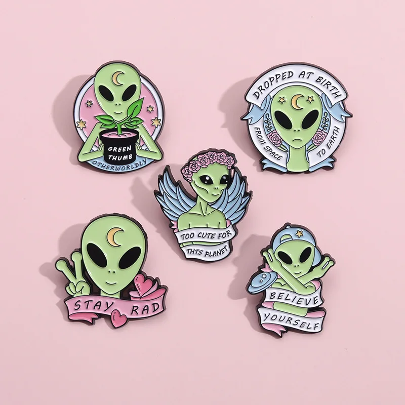 carton alien characters Enamel Pins Brooches Clothing Backpack Lapel Badges bag jeans Jewelry Accessories For unisex kids gift