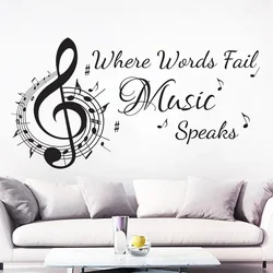 Music Notes Wall Decal Where Words Fail Music Speaks Vinyl Wall Sticker Music Quote Treble Clef Recording Studio Decor C392
