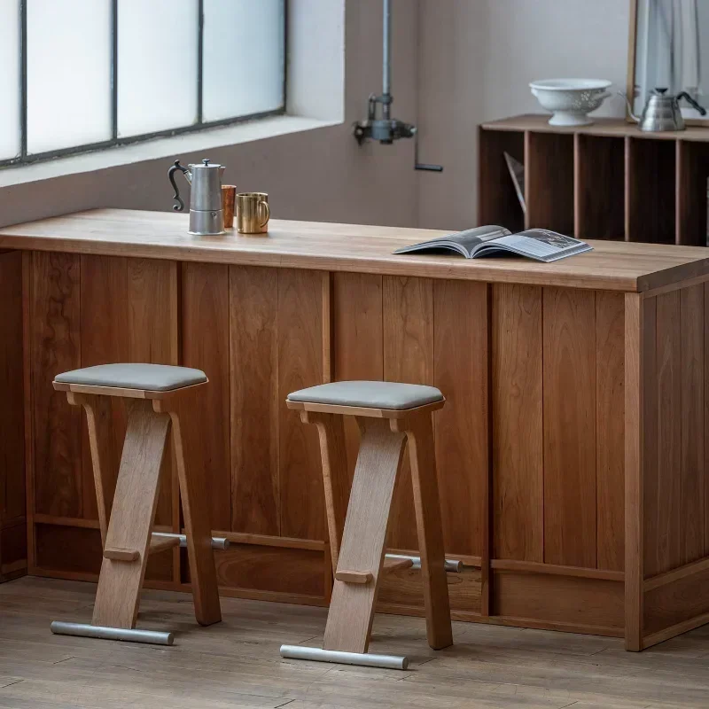 

Creative Solid Wood High and Low Foot Bar Stools, Simple Modern Open Dining Chairs, Original Mid-century Design