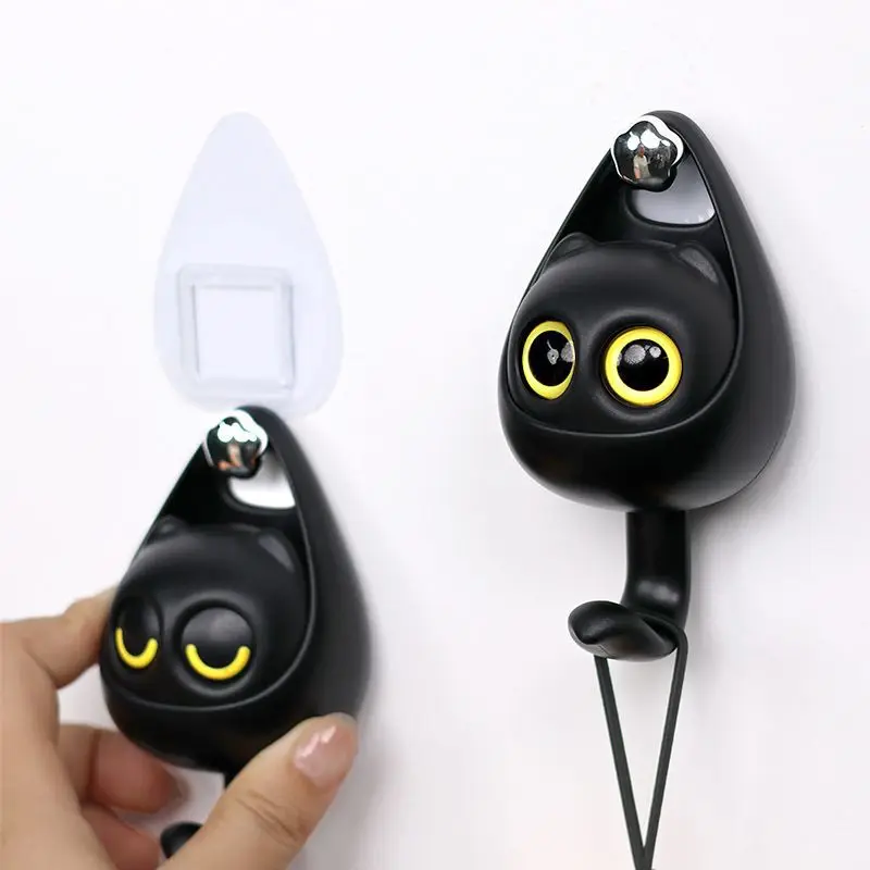 

Creative foyer clothes hook key cartoon cute black cat owl clothes cap adhesive hook eyeless blinking cat hook