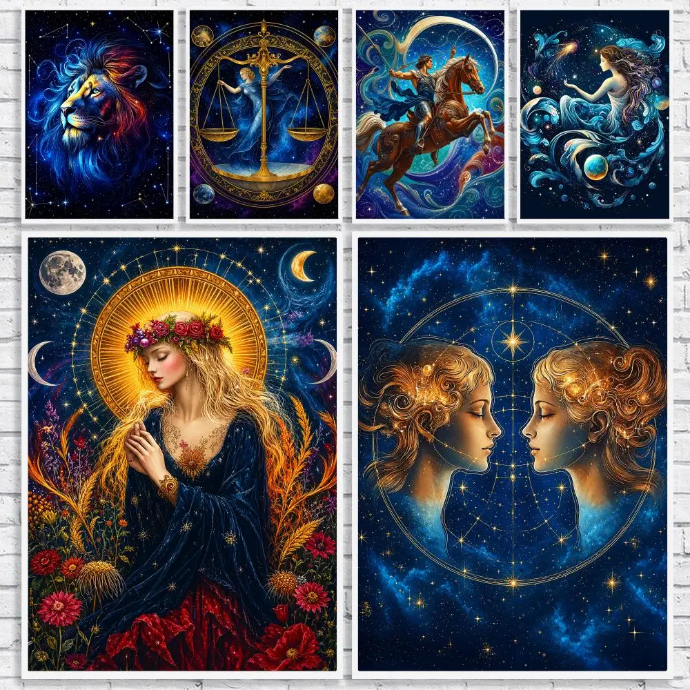 Celestial Zodiac Art Painting Calligraphy High-Quality Canvas Wall Mural Crease-Free For Living Room Bedroom Interiors