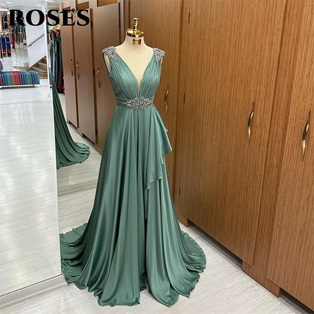 ROSES Tank Elegantes Sexy Abendkleid V-Ausschnitt Pailletten Promi-Kleider Weiches Chiffon-Kleid für besondere Anlässe Robe de Bal Maßgeschneidert