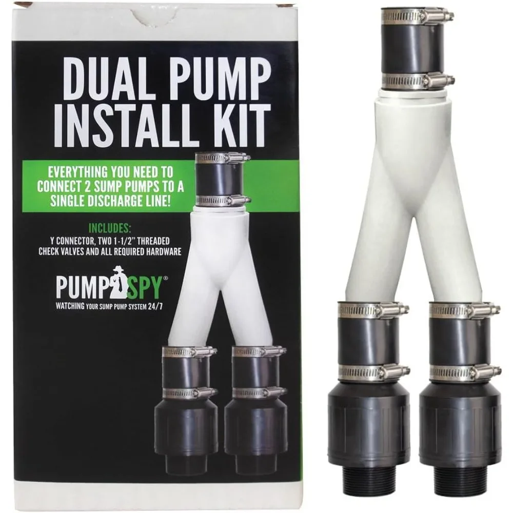 Dual Pump Install Kit - Double Sump Pump Connection, Basement Water Pump Backup Y-Connector