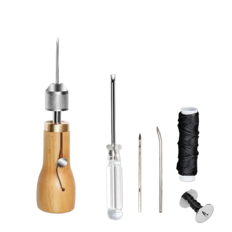 DIY leer naaien priem kit gewaxte draad hand naaien gereedschap lederen ambachtelijke rand stiksels riem strips schoenmaker canvas reparatie gereedschap