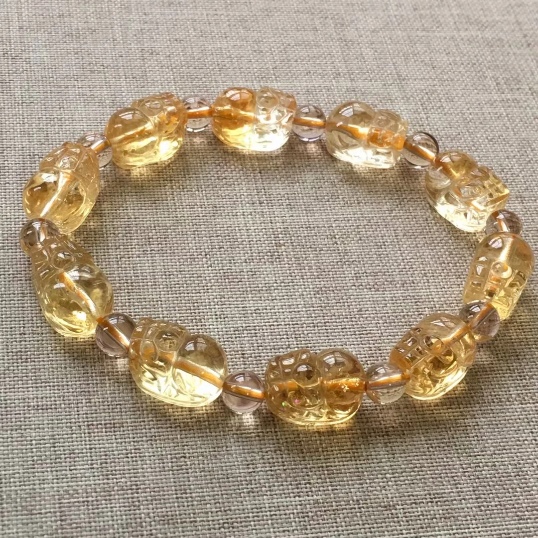 

Natural Yellow Citrine Quartz Bracelet Jewelry Pi Xiu 12*9*8mm Women Men Citrine Beads Wealthy Stone Birthday Gift AAAAA