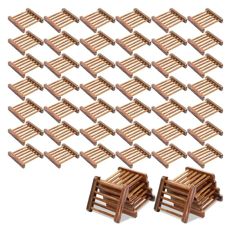 

A56P-Self Draining Wooden Soap Holders 50 Pcs Bamboo Wood Soap For Bathroom And Kitchen